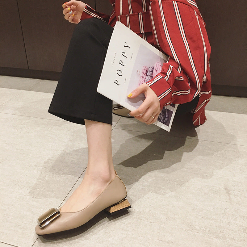 Women's Chunky Heel Shoes New Low Heel Shallow Mouth Square Toe