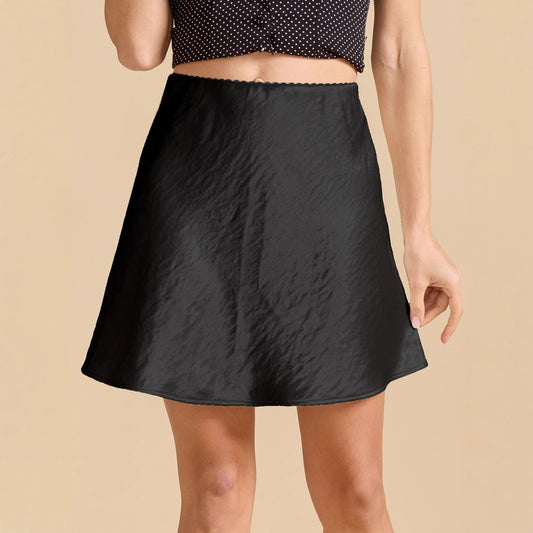 Womens Lace-trimmed Satin Skirt With A Textured Finish
