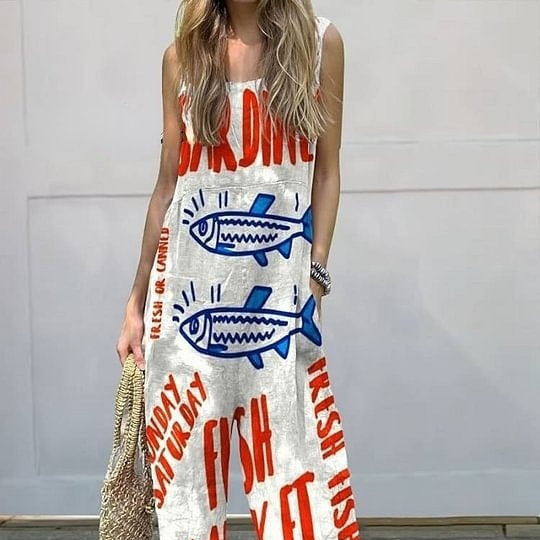 Sweet Retro Printed Women's Suspender Trousers