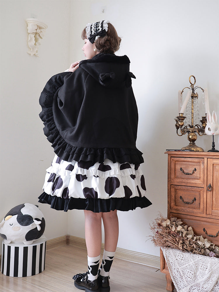 Women's Sweet Harajuku Plus Plush Bunny Ears Bow Cloak