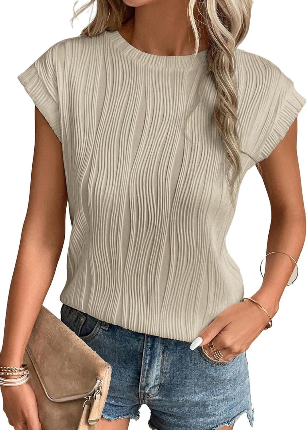 Dame Modetoppe Rund Hals Super Korte Ærmer Ensfarvet Sommer T-shirt