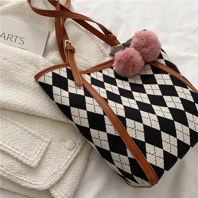 Winter Plaid Shoulder Bag Casual Handbag