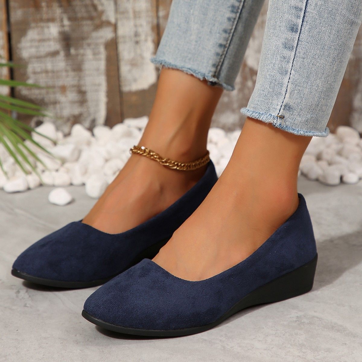 Spring New Pointed Toe Women's Plus Size Shallow Mouth Wedge Pumps Doug Shoes Sports Casual