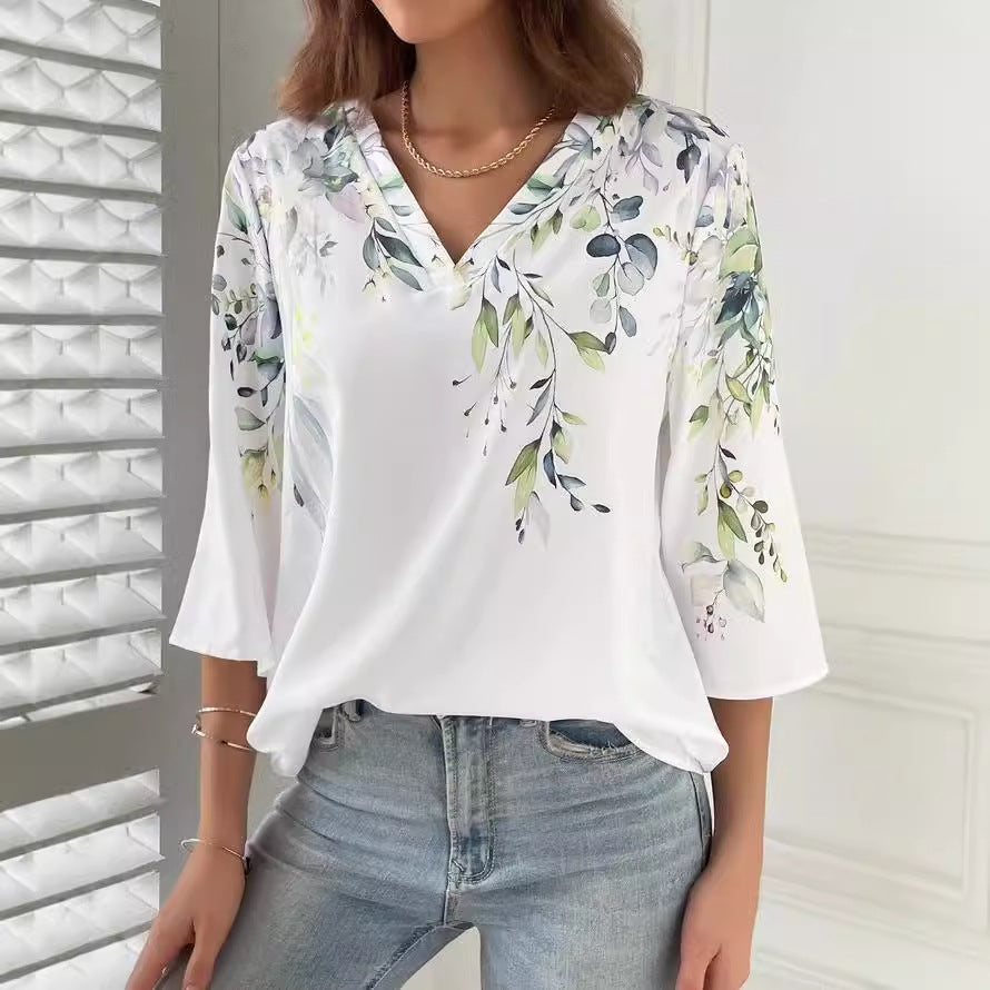 Kvinder 3D-printet V-hals pullover T-shirt Casual top