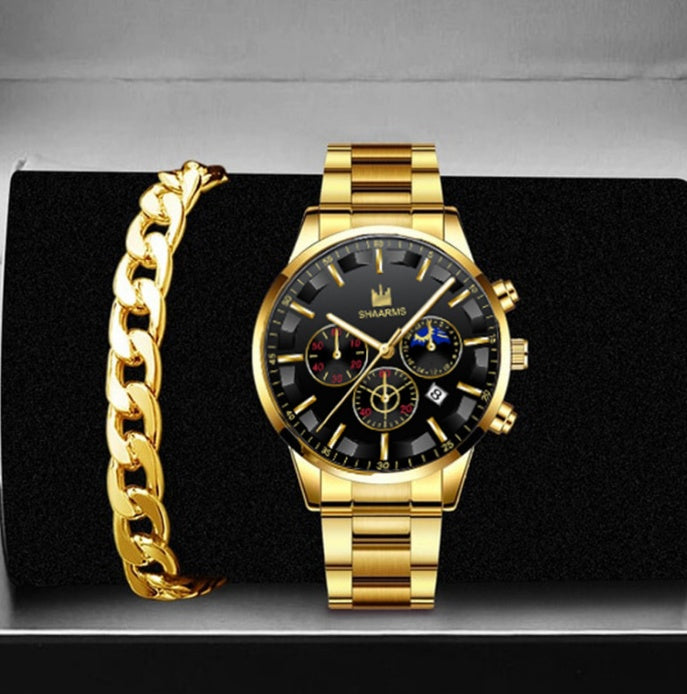 Stylish Round Large Dial Three-eye Calendar Quartz Watch
