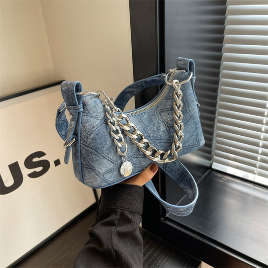 Stitching Underarm Chain Denim Shoulder Messenger Bag