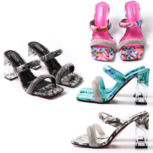 Open-toe Color One-line High-heel Sandals