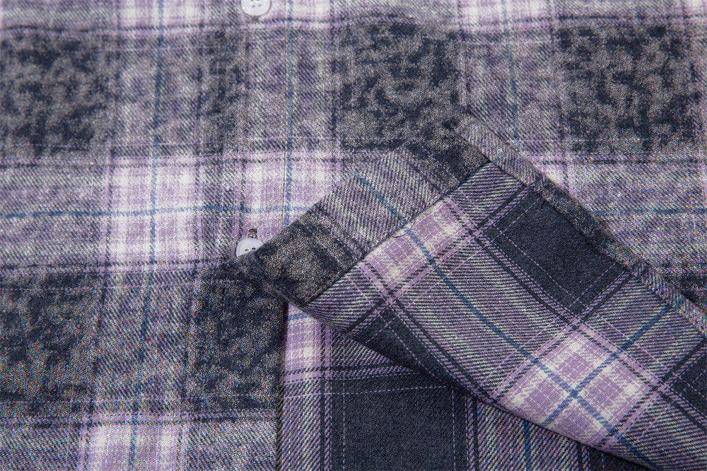 Color Matching Plaid Long Sleeve Shirt Men's Autumn Loose