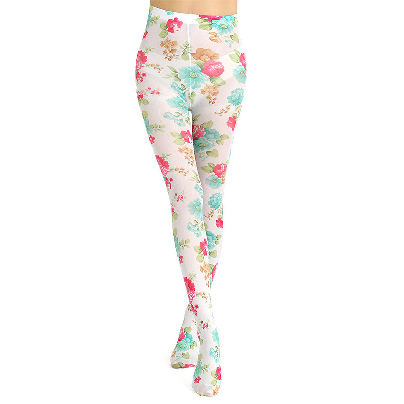 Thin Printed Pantyhose With Versatile Flowers