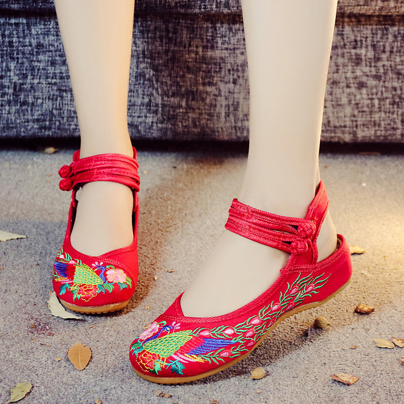 Ethnic Style Embroidered Slippers With Beef Tendon Sole