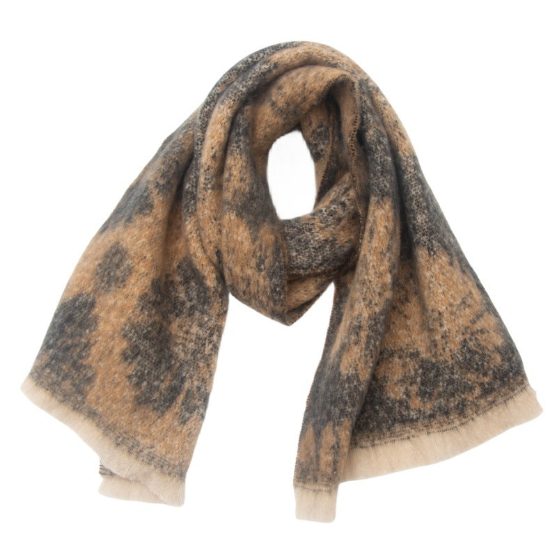 Efterårs- og vinter-jacquard-tørklæde til mænd og kvinder med kort skægblomstermønster