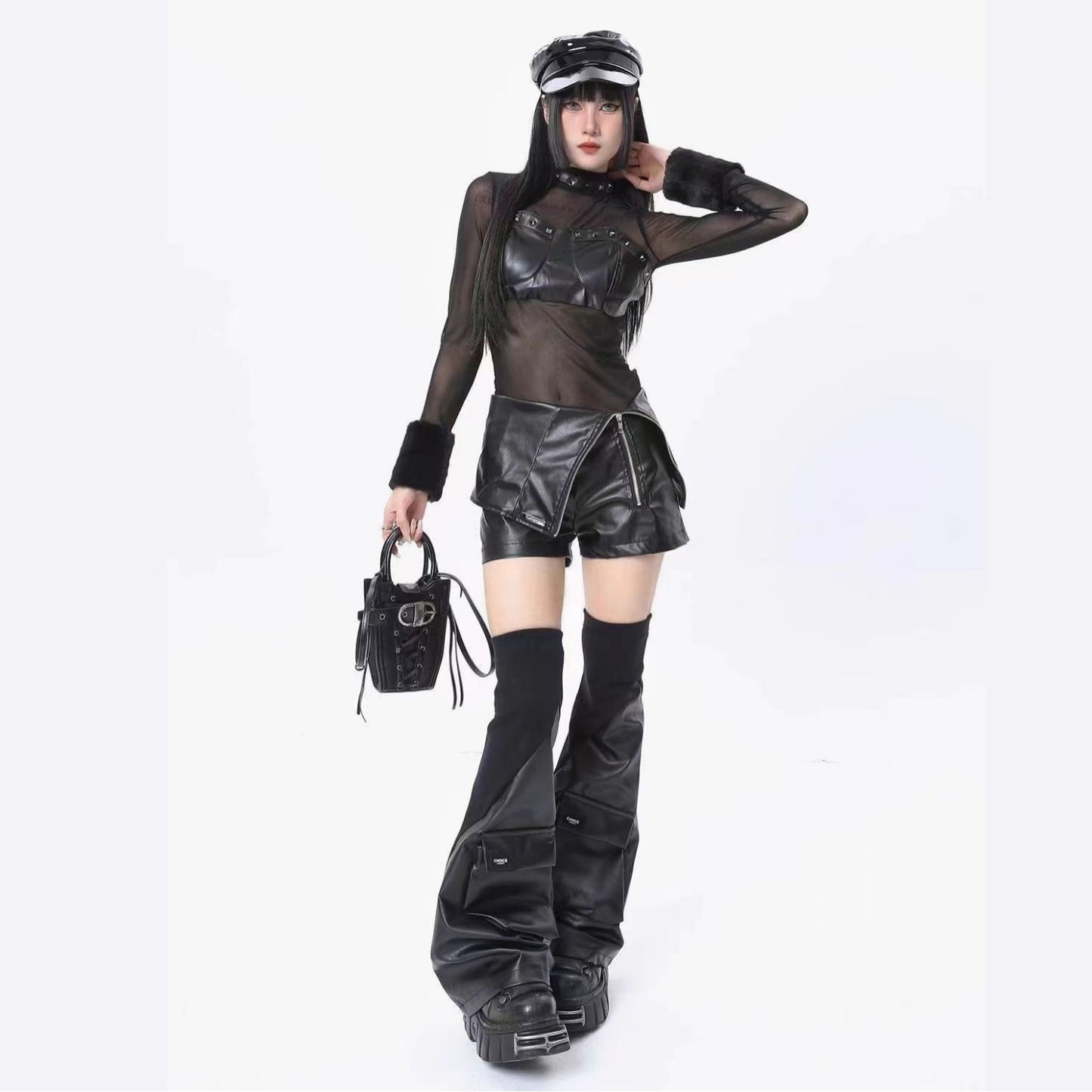 Niche Leather Sock Boots With Stitched 3D Pockets And A Functional