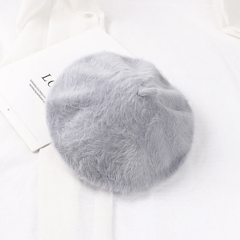 Solid Soft Girl Plush Knitted Artist Hat