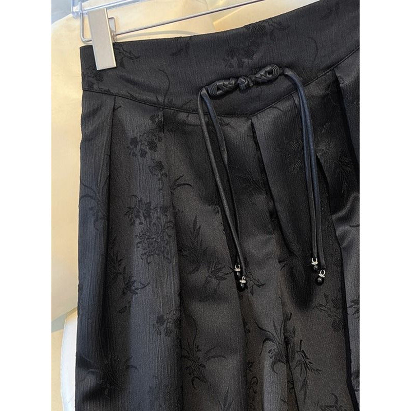 Plus-size New Chinese-style Black Midi Skirt