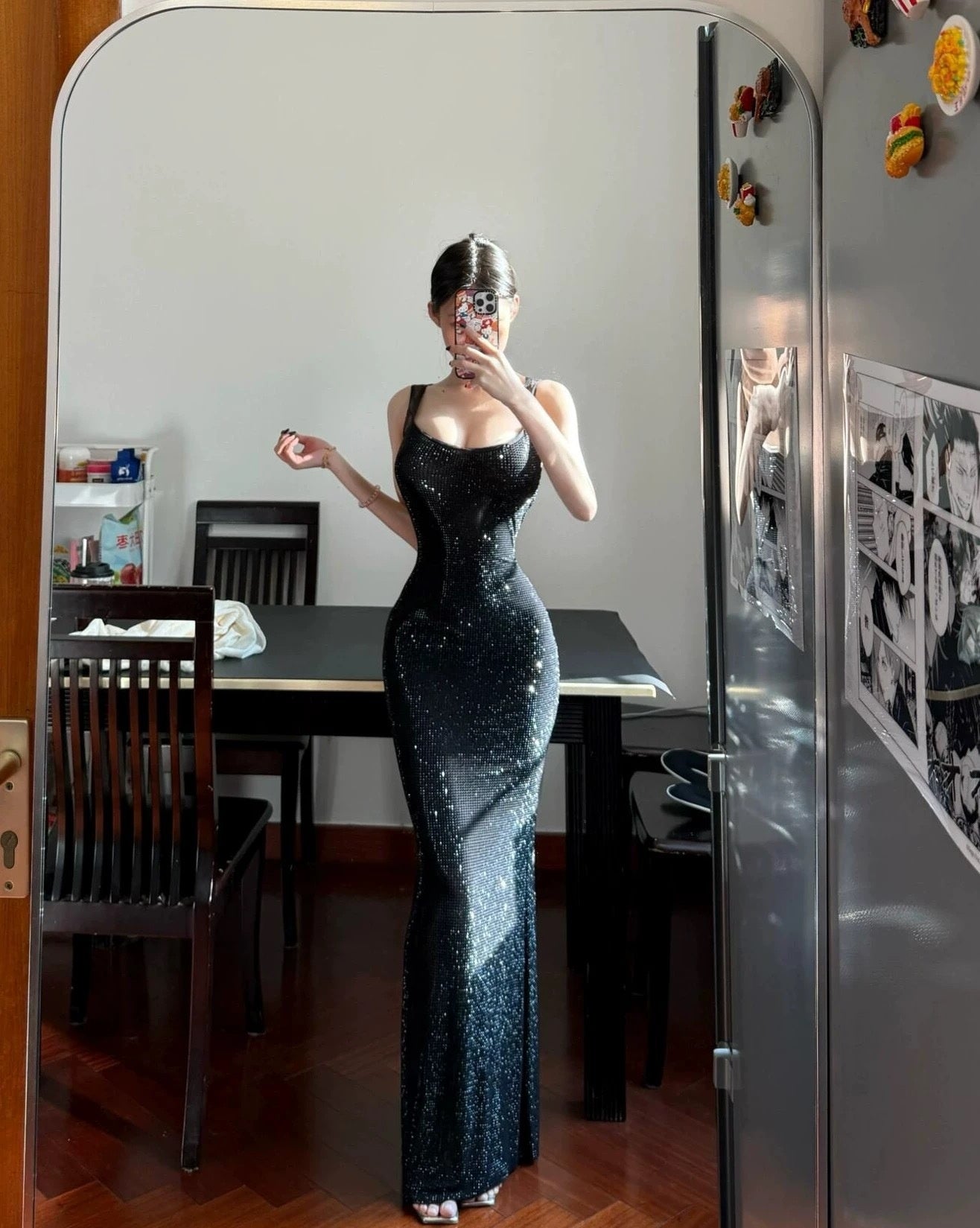 French-style Sassy Bodycon Dress With Rhinestone Detailing And Spaghetti Straps