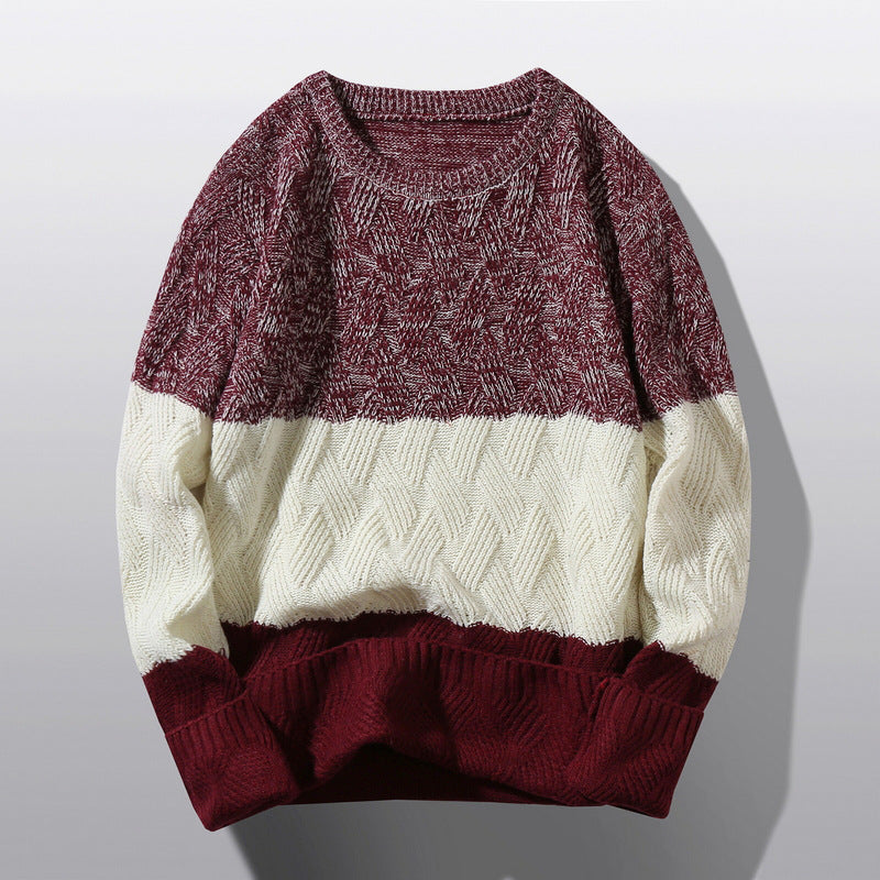 Men's Round Neck Long Sleeve Color Block Warm Casual Top