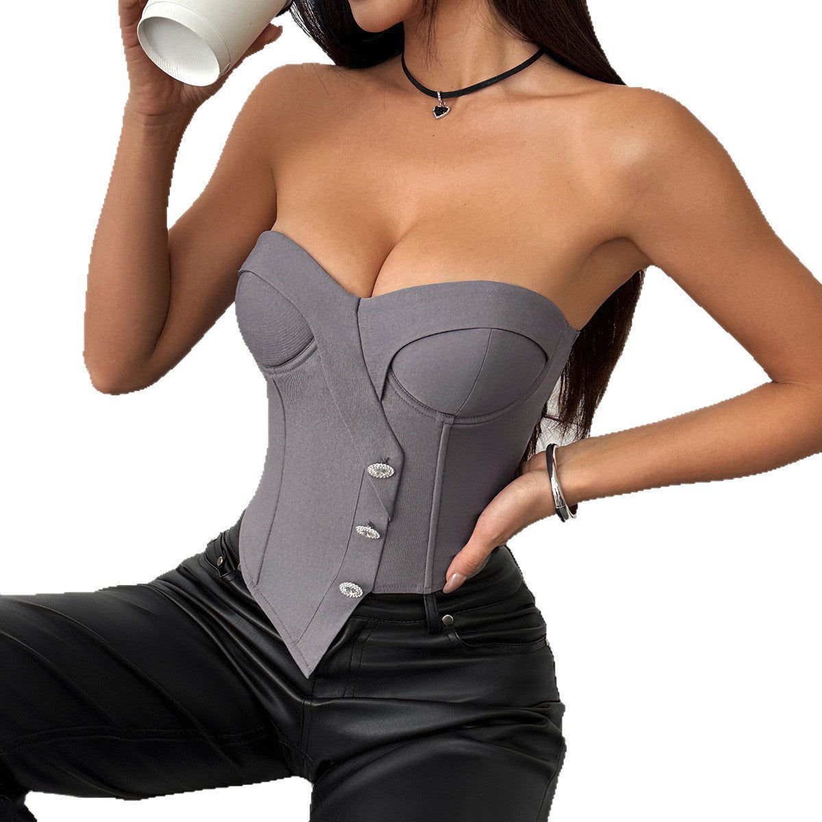 Fishtail Lace-up Waist-cinching Bustier For A Spicy Chic Look