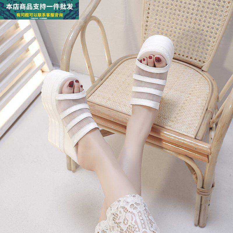 Platform Sandals And Slippers With Wedge Heel And Rhinestones