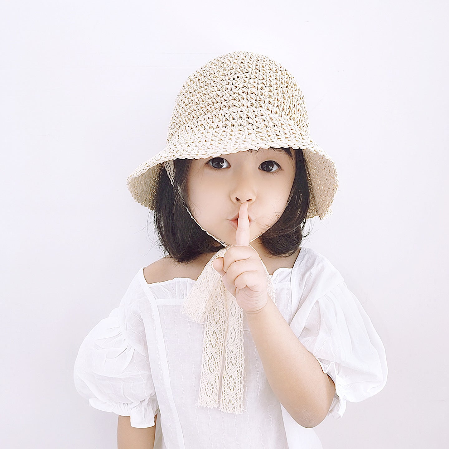 Influencer baby-stråhat med blondekant, koreansk stil, til børn, solhat forår/sommer, til babypiger og småbørn