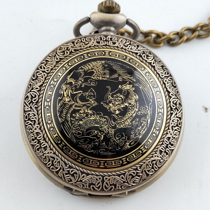 Creative Patch Enamel Quartz DIY Large Pocket Watch Prosperity Brought By The Dragon And The Phoenix Auspicious Large Pocket Watch
