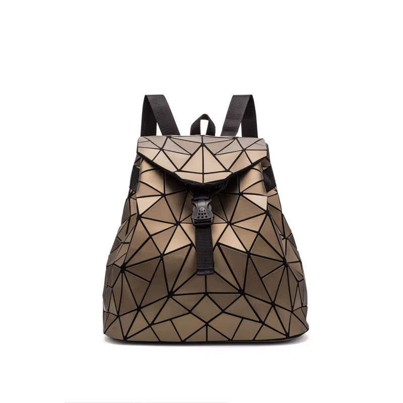 Matte Geometric Women's Backpack - Holographic Drawstring Bag for Teenage Girls