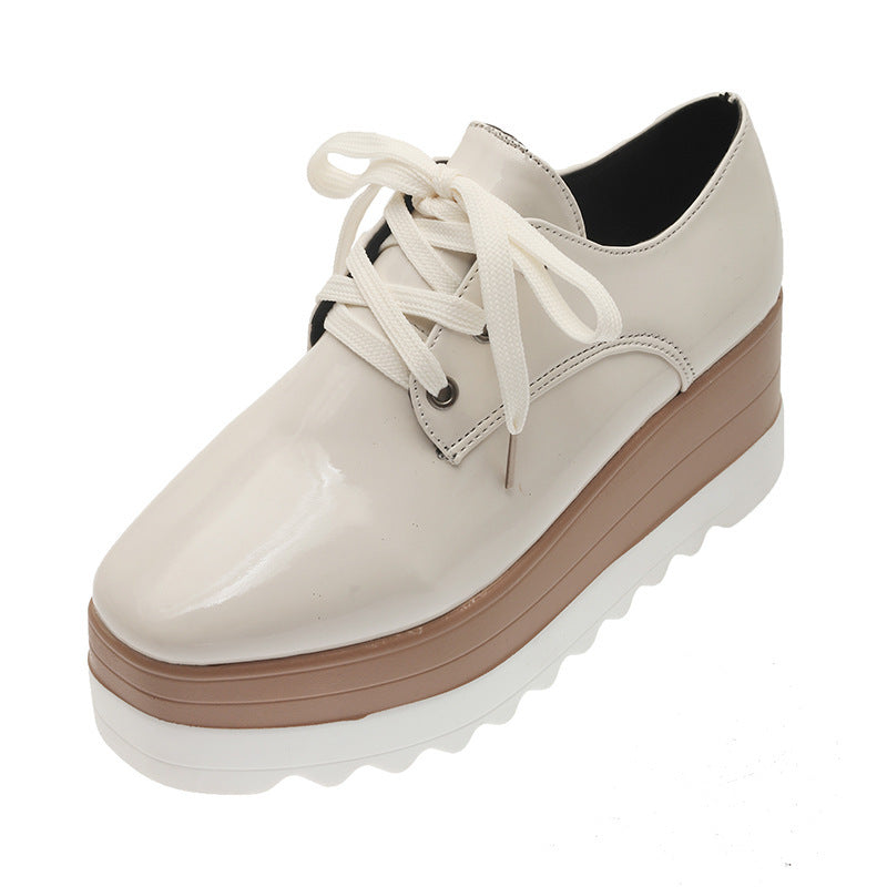 Women's Lace-up Square Toe Patent Leather Platform Shoes
