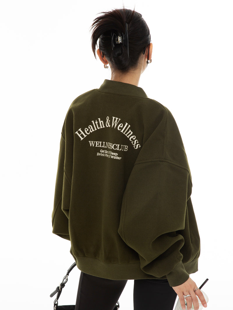 Vintage Themed Embroidered Cropped Jacket Oversized