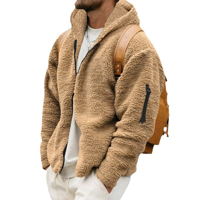 Men's Double-sided Polar Fleece Warm Hooded Zip-up Jacket