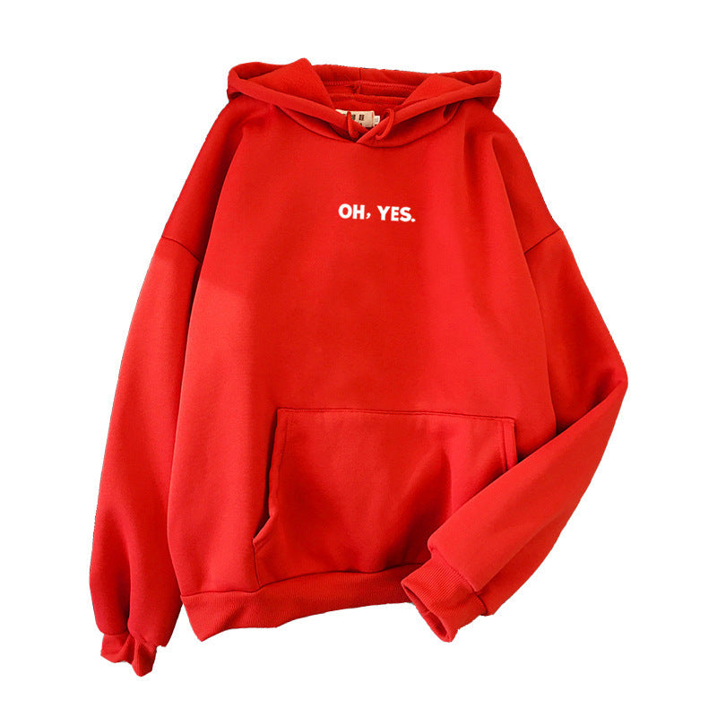 Women's Simple And Loose Oh Yes Printed Hooded Sweatshirt