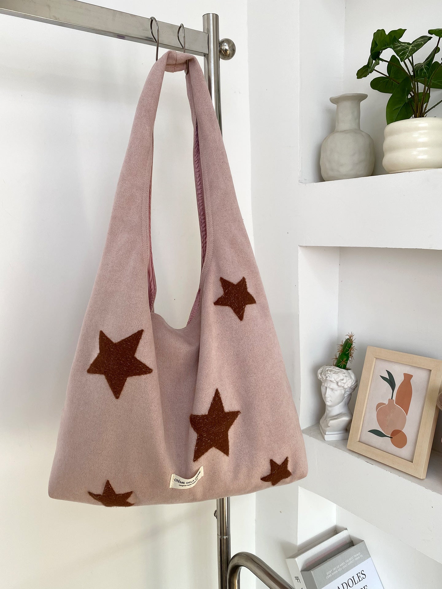 Korean-style Star-embroidered Single-shoulder Bag Large-capacity Plush Tote Bag