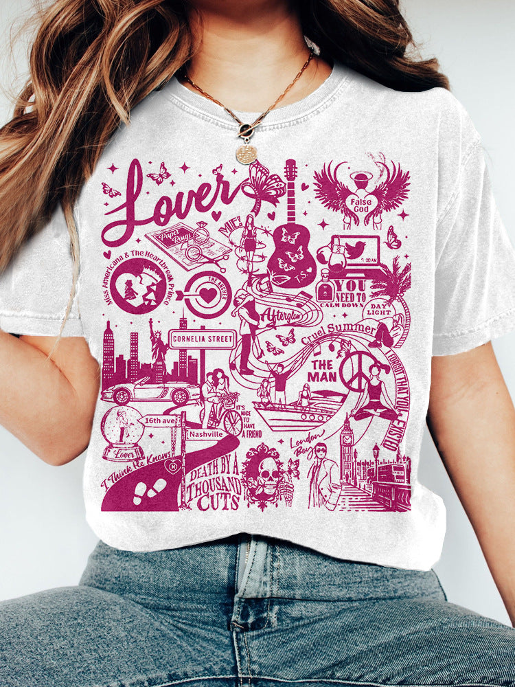 Printed Street Fashion Klassisk Hip Hop Rundhals T-shirt