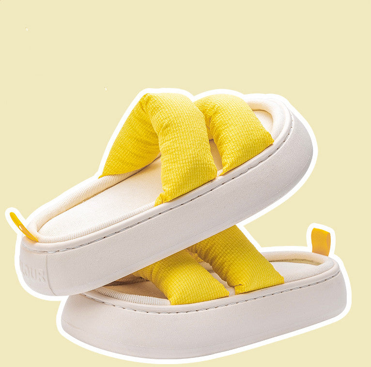 Four Seasons Linen Slippers Women's Thick Bottom Indoor Home Furnishing Fabric Art