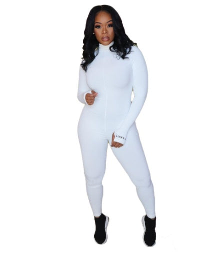 Super Soft Rib Embroidered Stretch Fitness Jumpsuit
