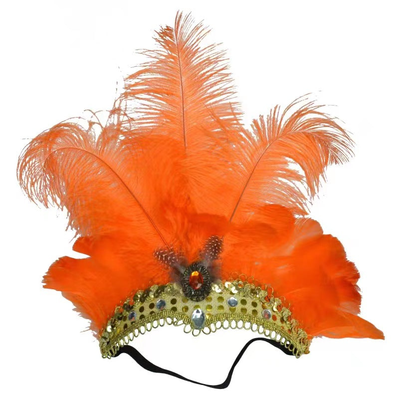 Feather Headdress Stage Performance Headwear Prop Retro Handmade