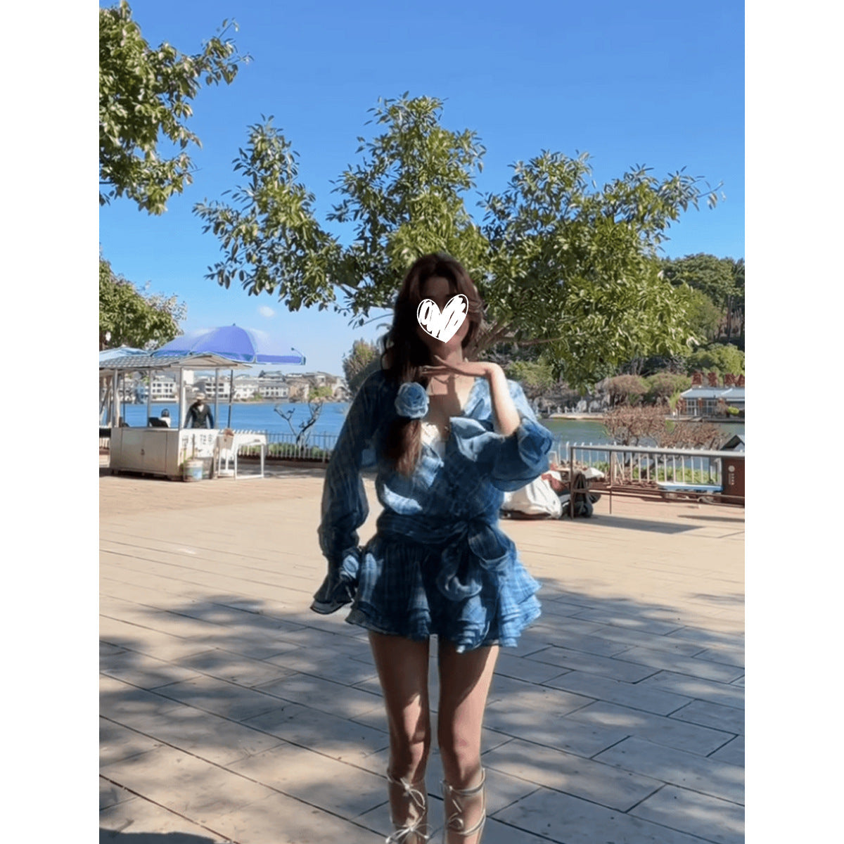 Beach-Style Youthful Plaid Dress With A Puffy Skirt