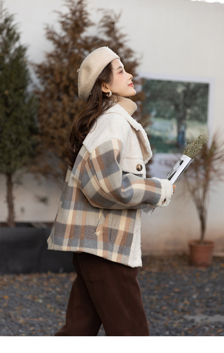 Loose Vintage Thick Woolen Stitched Lamb Wool Coat