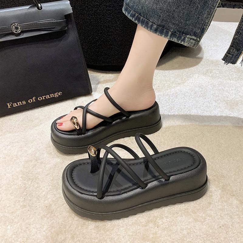 Women's Summer Outdoor Slippers Retro Easy Matching Platform Platform Toe Covering Western Style Sandals