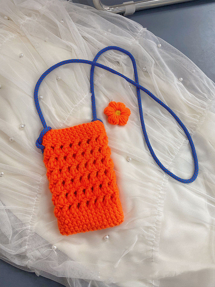 Knitted Woolen Crossbody Mobile Phone Bag Handmade
