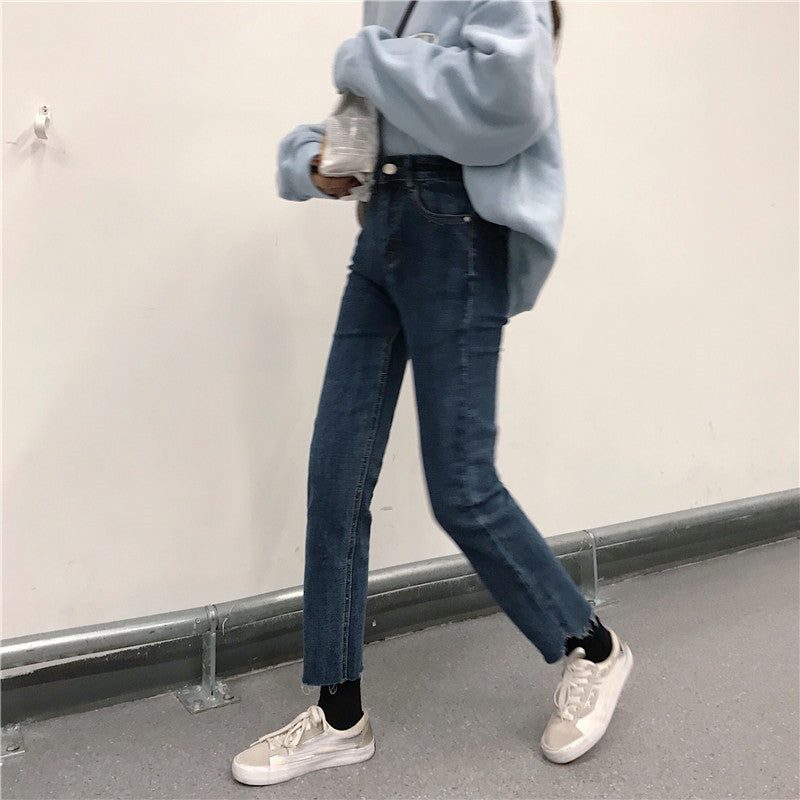 match Chic Net Red High Waist Calf Jeans Women
