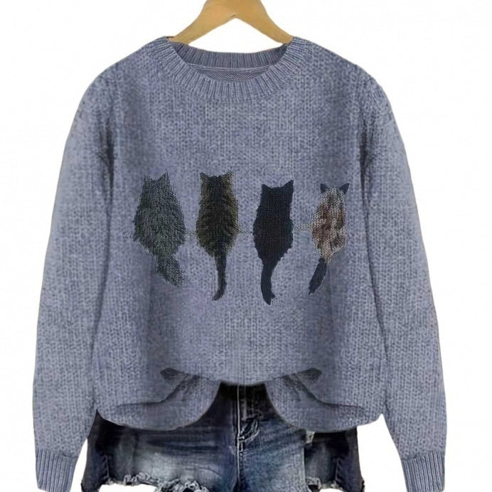 Womens Fresh And Casual Crew-Neck Printed Sweatshirt Top