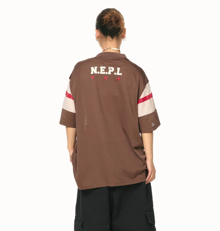 American Retro Patchwork V-neck Short Sleeve