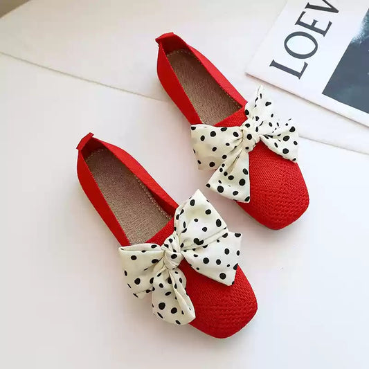 Knitted Shoes Women's Spring And Summer New Soft Bottom Bowknot Fairy Style