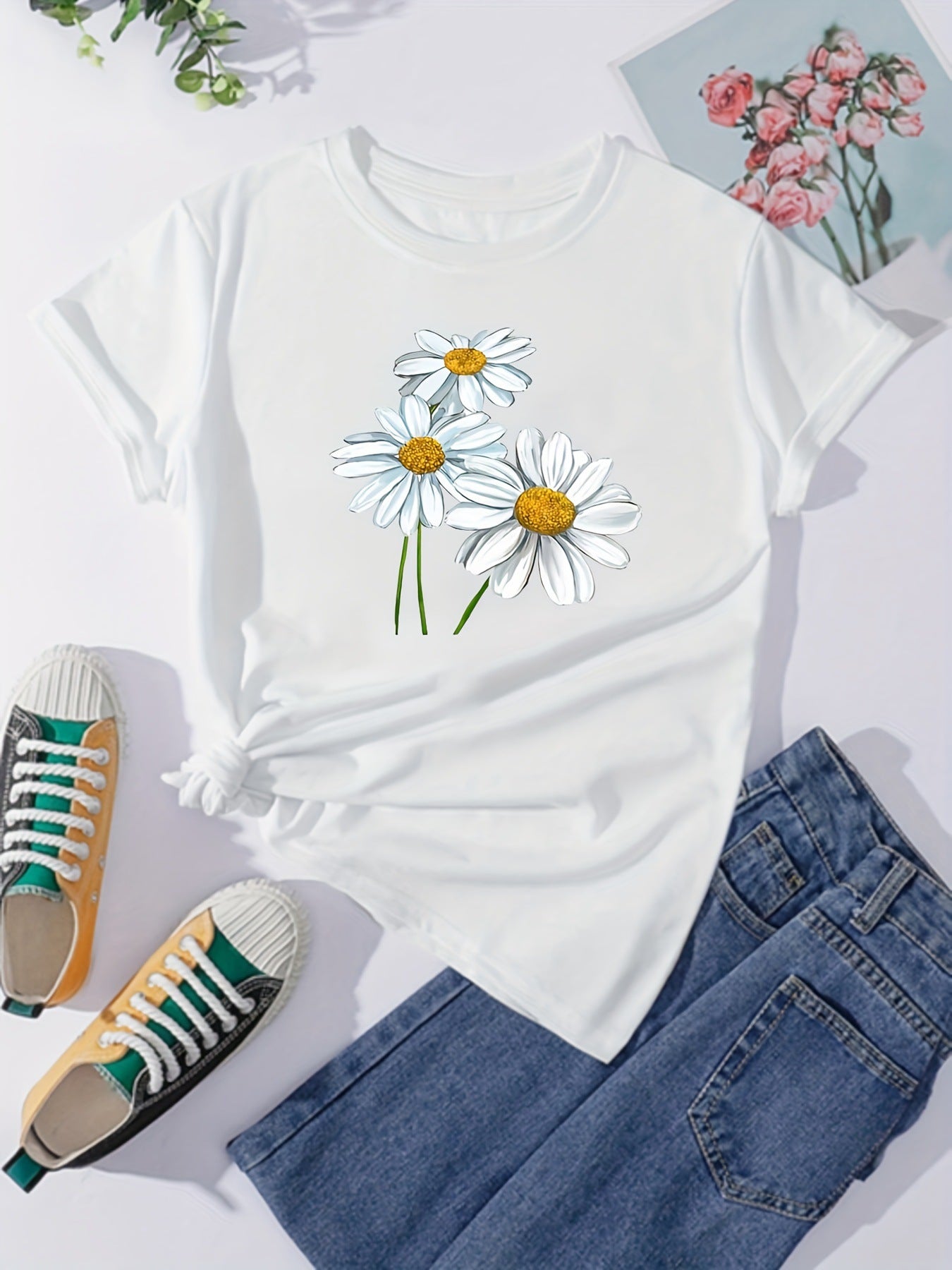Cartoon Print T-Shirt, Summer Short Sleeve Casual Top