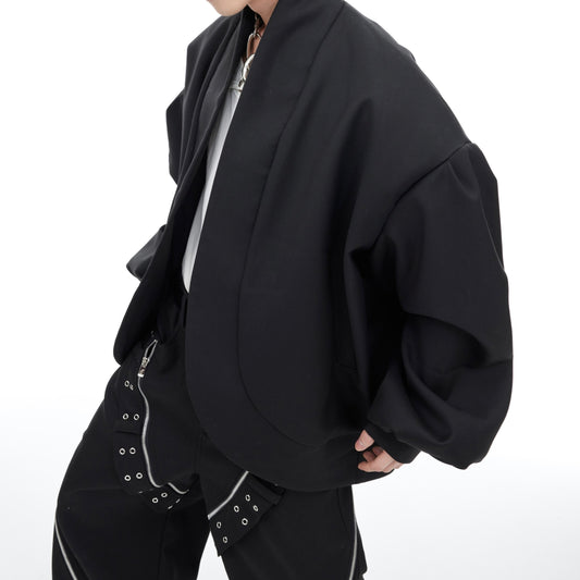 Niche Curved Machete Sleeve Black Jacket Coat