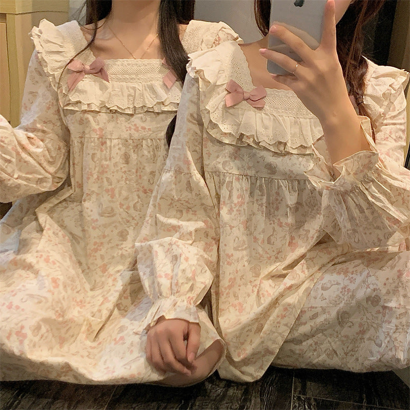 Sleep Dress Extra-thick, Sweet Designperfect For Wearing Outside As Cozy Long-sleeve Loungewear
