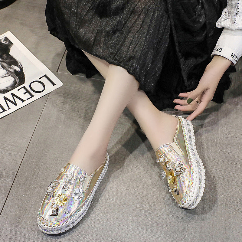 Women's Rhinestone Heelless Slip-ons Toe Sandals
