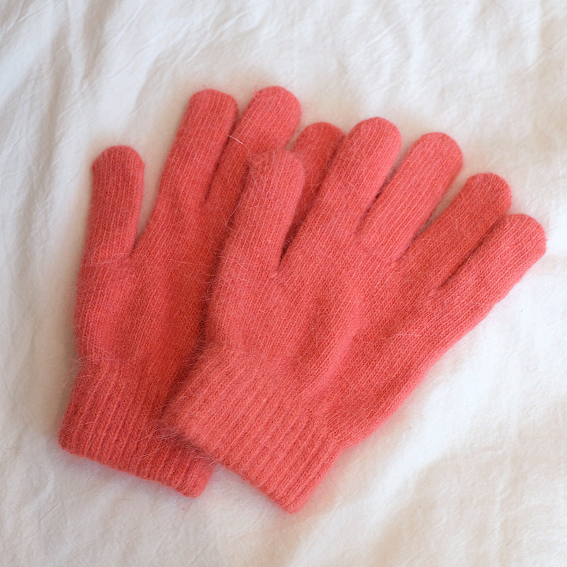 Women's Winter Finger Knitting Cute Monochrome Girl Versatile Pure Color Warm Gloves