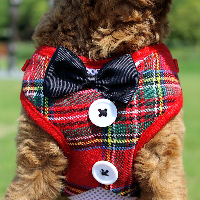 Small Dog Teddy Vest-style Bow Evening Dress With Chest Strap