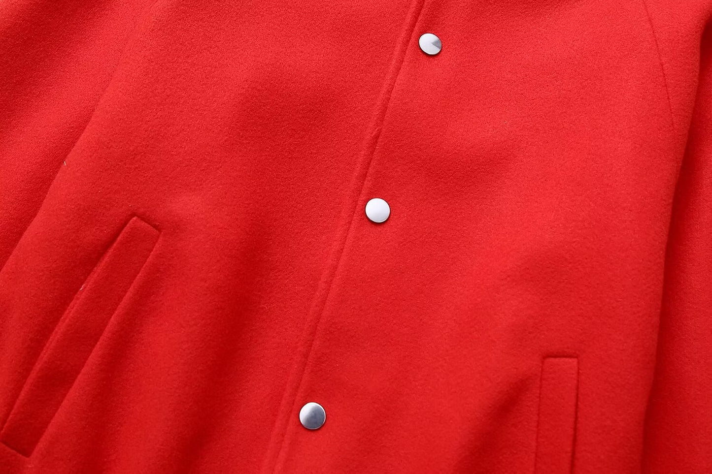 Red Stand-up Collar Fashion Casual Woolen Baseball Uniform Jacket
