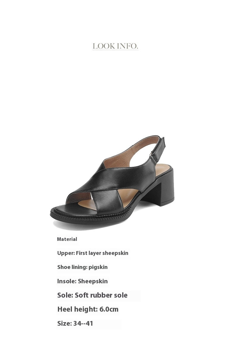 Mid Hæl Plus Size 40-41 Bred Stribe Åben Tå Retro Sandaler